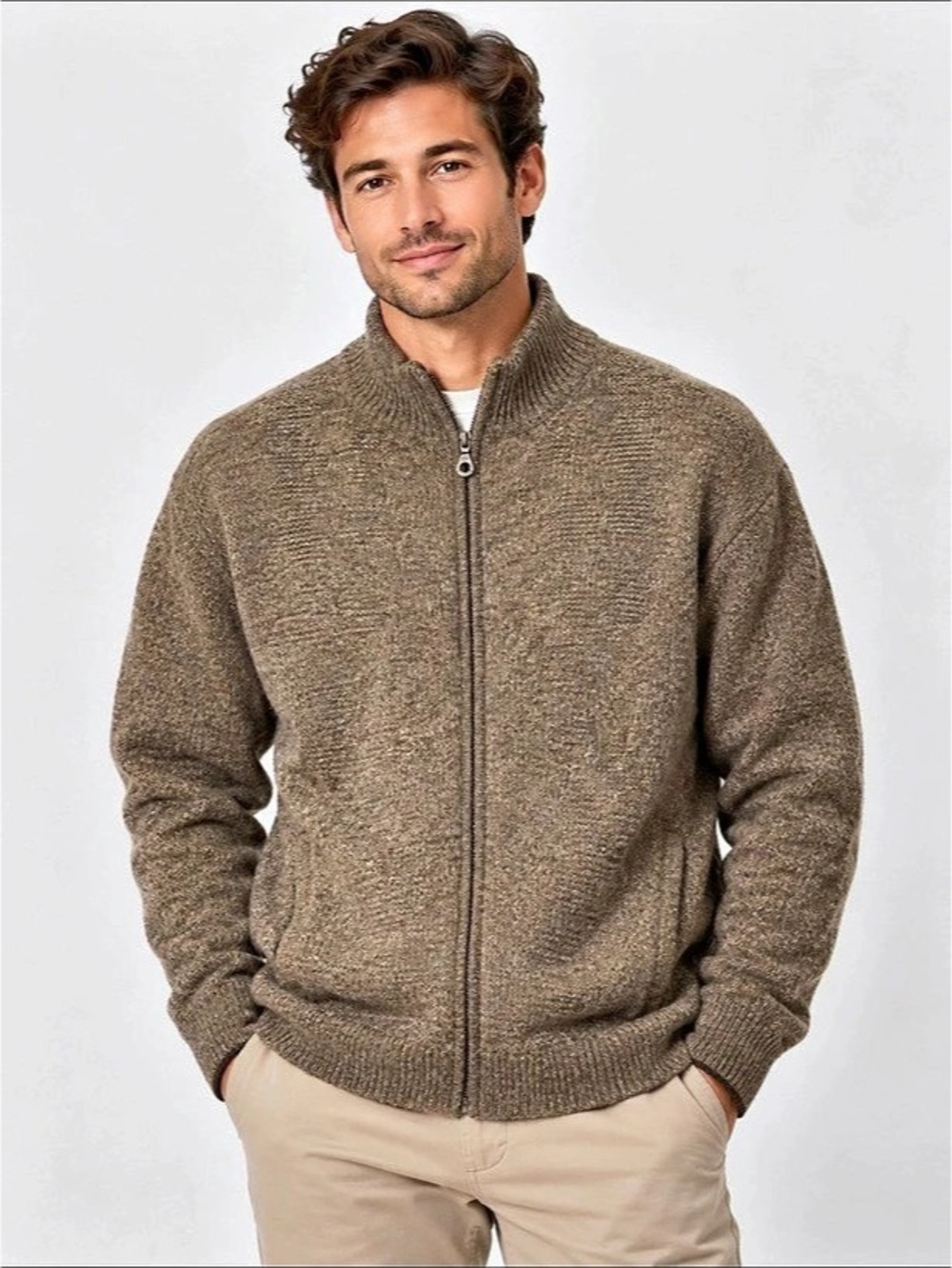 Pendleton Shetland 100% Wool Full Zip Sweater Jacket Brown Men’s L 90’s 2000’s